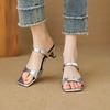 Sommer Damen Ein-Wort-Slipper lässig einfarbig Rindflechsensohle Sandalen mittlerer Absatz neu bequem kühl Slipper große Größe dicker Absatz