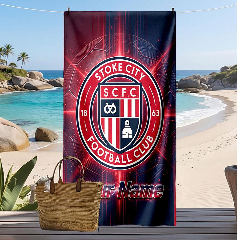 Stoke City FC Personalisiertes Bedrucktes Strandtuch Fußballlogo Unterstützung Benutzerdefinierter Name Text Absorptionsfähiges Handtuch für Sport Reisen Besonderes Geschenk