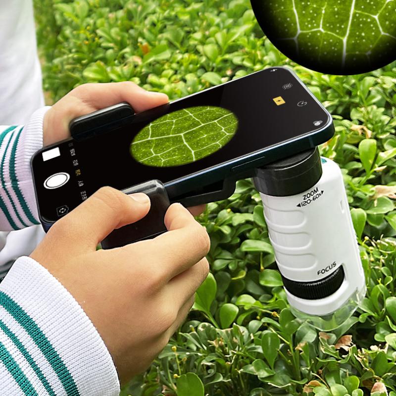 1PC Zakmicroscoop Kinderen Wetenschap Speelgoed Kit 60-120x Educatieve Mini Handheld Microscoop met LED Licht Buiten Kinderen Stem Speelgoed