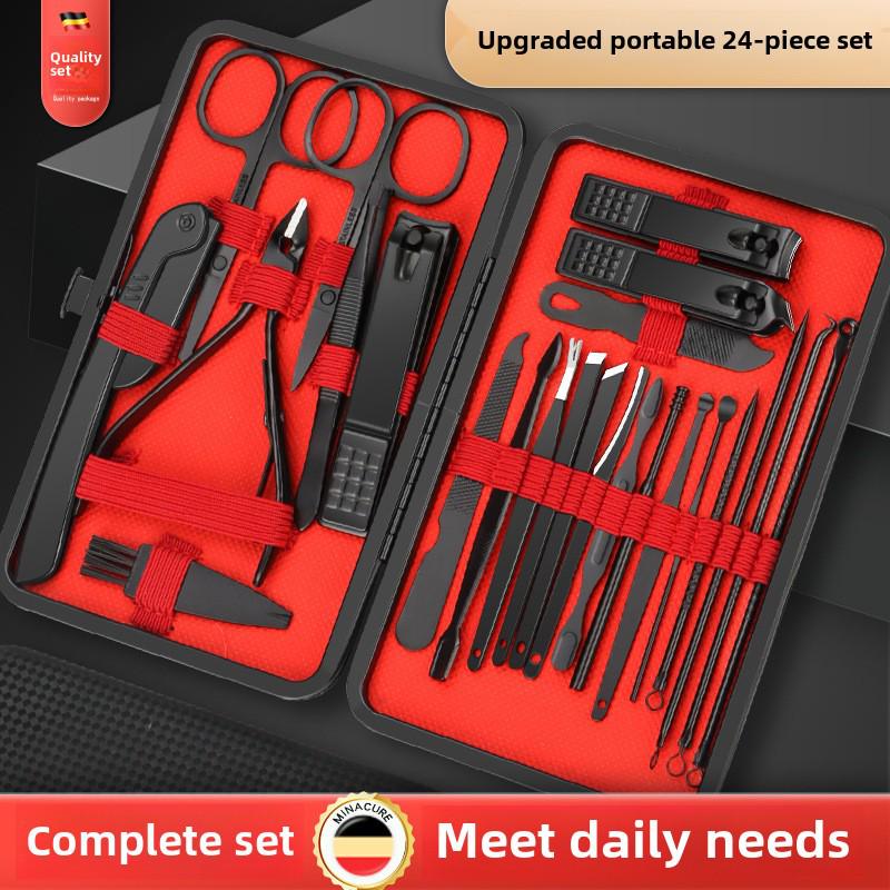 24-Piece Stainless Steel Nail Care Set - Black & Red