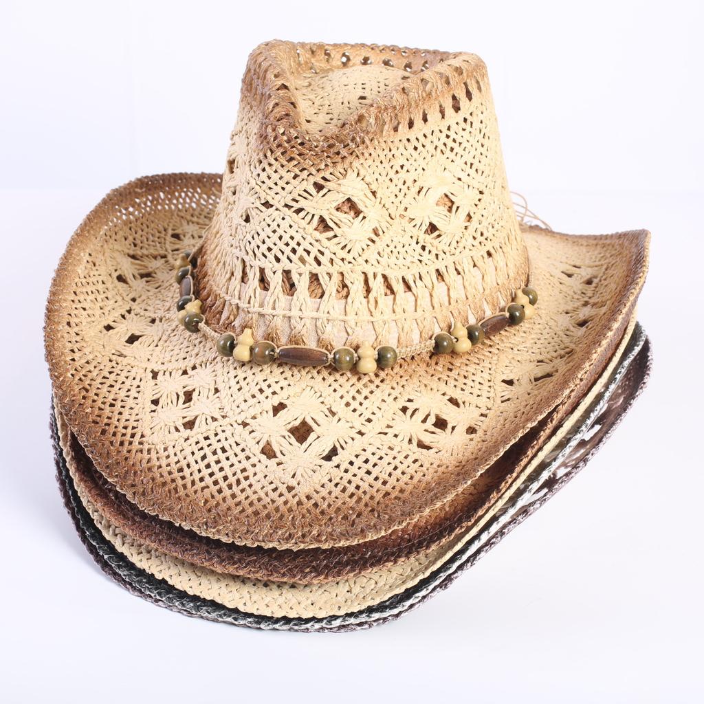Popular sombrero de vaquero occidental hueco clásico europeo y americano, moda para hombre y mujer, sombrero de paja transpirable para vacaciones, protección solar