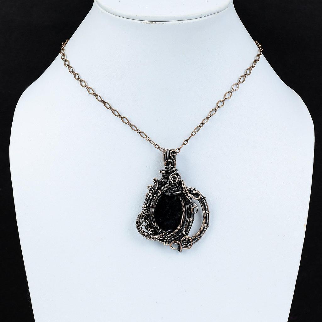 Black Rutile Pendant Copper Wire Wrapped Pendant Real Gemstone Pendant Black Rutile Jewelry Handmade Pendant Copper Jewelry Anniversary Gift