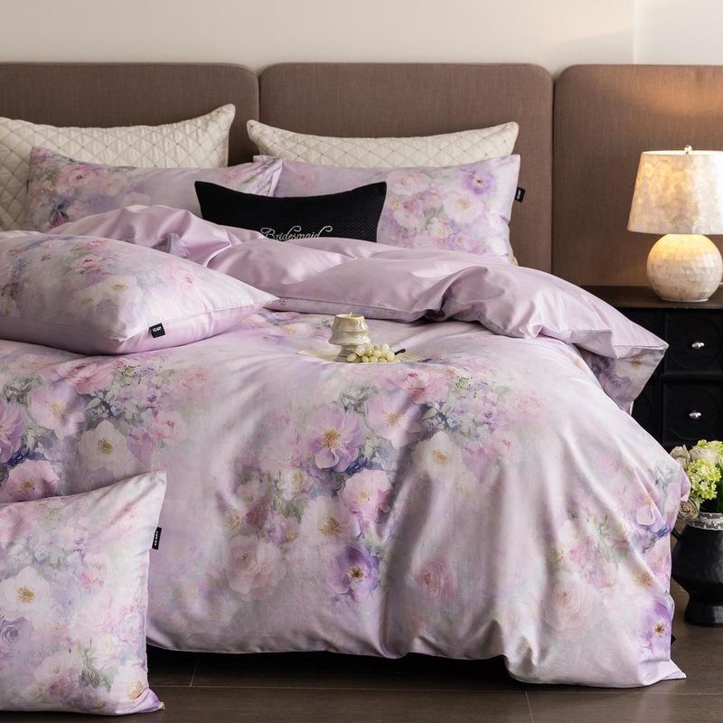French Pastoral Oil Painting Style 100S Pure Cotton Satin Long-Staple Cotton Four-Piece Digital Printing Bedding