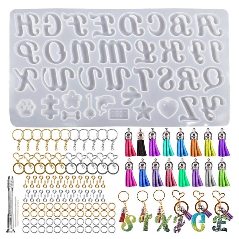 Silicone Alphabet Resin Molds Kit Letter Silicone Mold Epoxy Resin Casting Mold Keychain Making Set Keychain Supplies