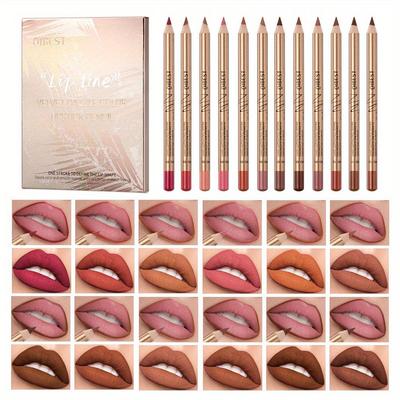 Set di matite labbra opache da 12 colori In evidenza Il colore non è facile da sbavare Tazza antiaderente a lunga durata Tubo dorato Matita labbra opaca impermeabile Trucco da donna
