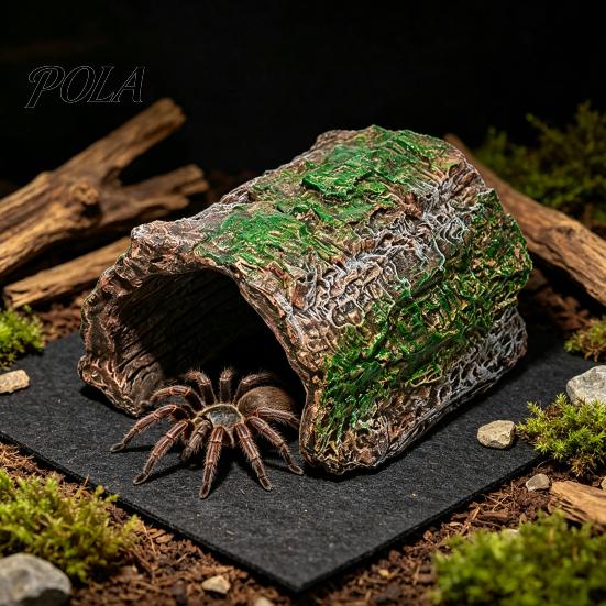Reptile Hideout Shelter Cave, Tree Trunk Gecko Lizard Realistic Arched Mossy Bark Hideaway for Spiders Tortoises Tank Terrarium Decoration Natural