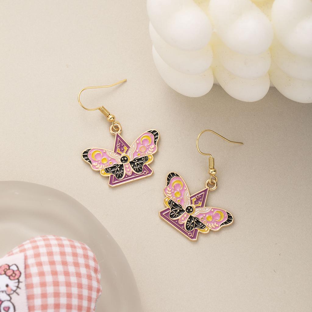 Dark Wind Oil Butterfly Earrings, Creative Design Sense Alloy Star Moon Moth Ear Hook Earrings Women