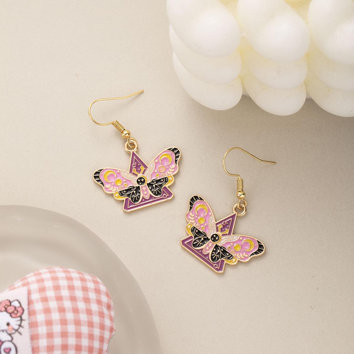 

Dark Wind Oil Butterfly Earrings, Creative Design Sense Alloy Star Moon Moth Ear Hook Earrings Women