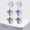 Vnox Fashion Cross Circle Earrings for Men Women, Silver Color Black/Blue/White Zircon Huggie Hoop Earrings, Goth Jewelry Gifts