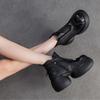 Johnature Damen Stiefeletten mit dicker Sohle, echtes Leder, runde Zehenpartie, handgefertigt, Retro-Plateauschuhe