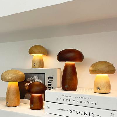 INS LED Night Light With Touch Switch Wooden Cute Mushroom Bedside Table Lamp For Bedroom Childrens Room Sleeping Night Lamps