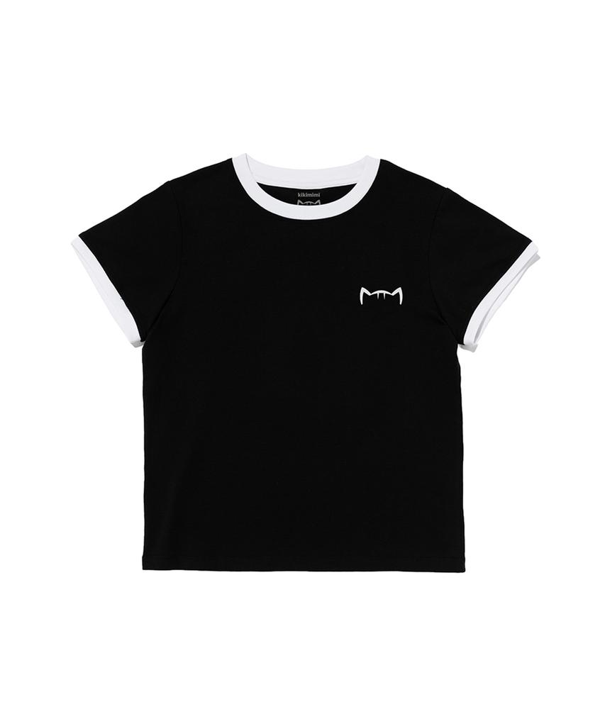 Kikimimi Crop Ringer Kitty Small Logo T-Shirt (Black)