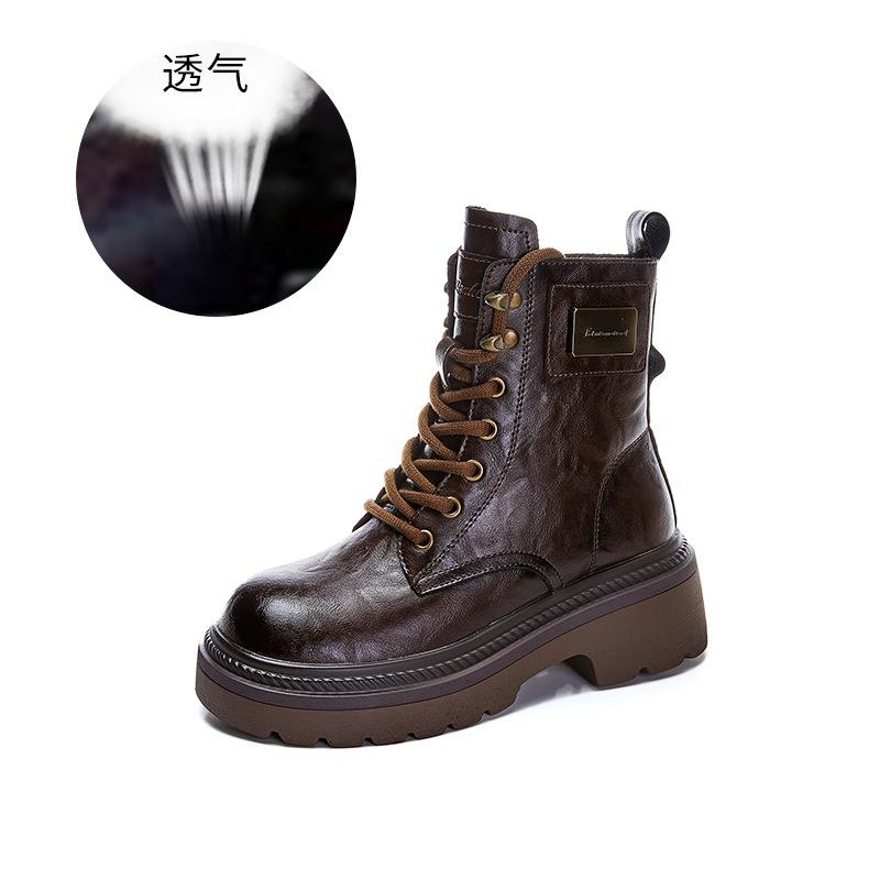 Leather British Martin boots women's 2025 winter new thin retro women's boots thick sole heightening women's short boots women