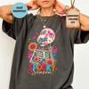 Comfort Colors® Funny Halloween Skeleton Shirt, Floral Spooky Season T-Shirt, Bubble Gum Skeleton Tee