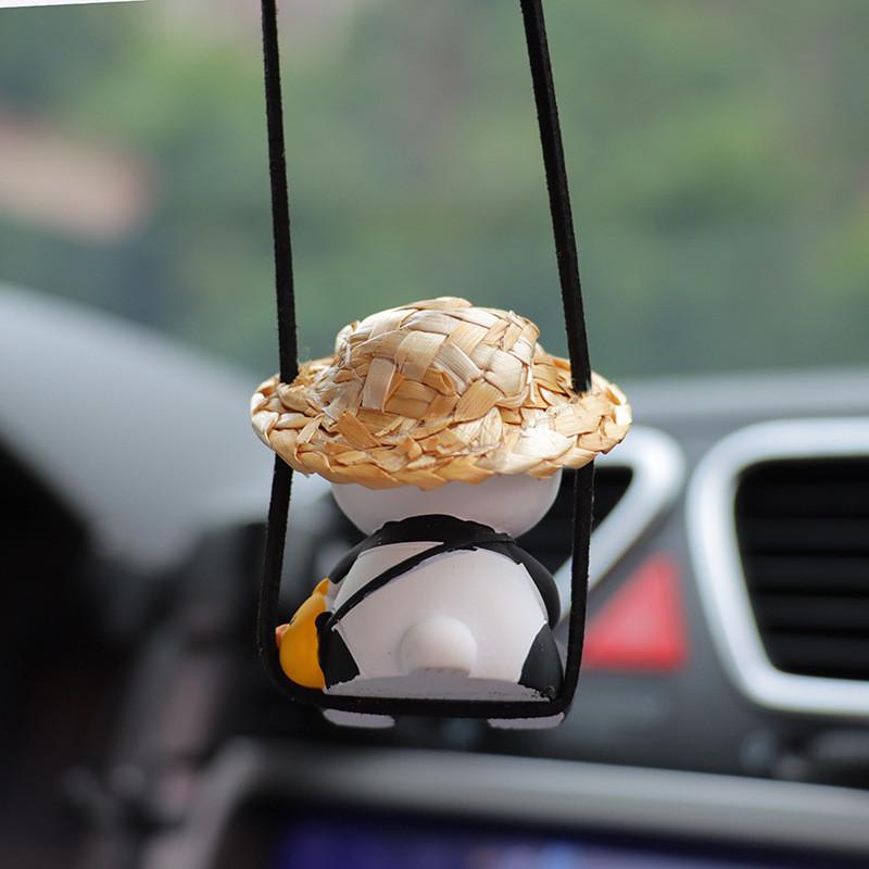 Cross-border Exclusive Cartoon Panda Car Pendant Resin Material Cute Style Grass Hat Panda Automotive Ornament