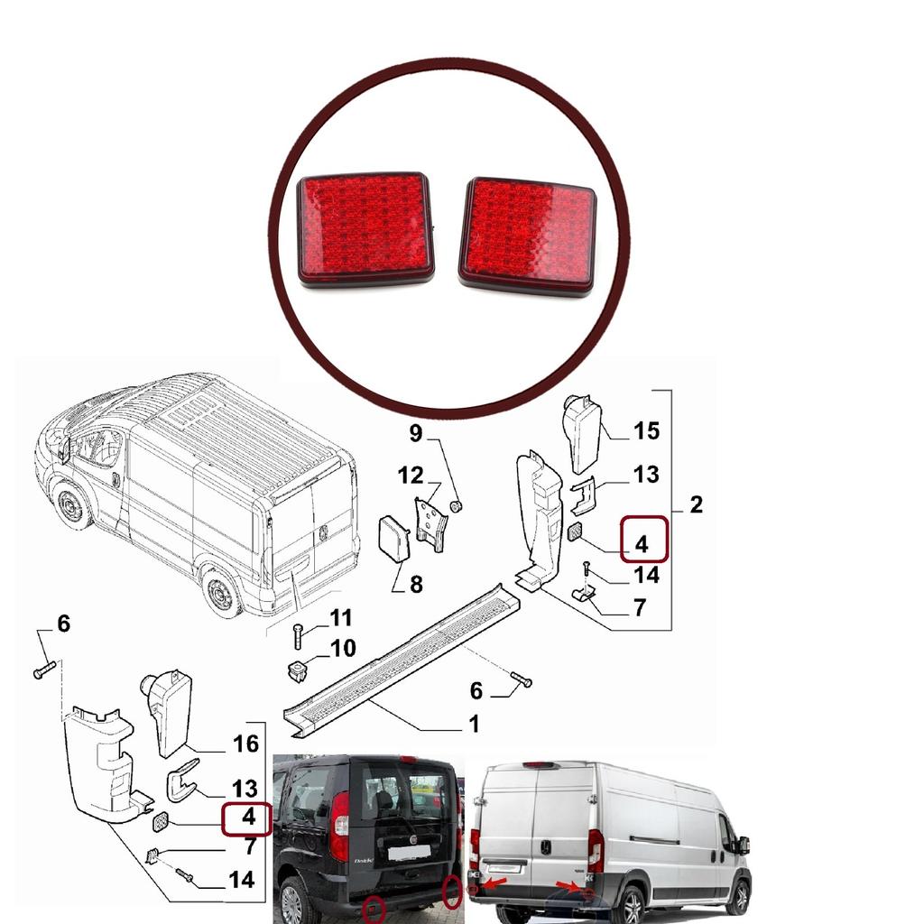 BSP1118-1 2 Pieces Rear Bumper Reflex Reflector 1348401080 for Fiat Doblo Ducato Peugeot Boxer Citroen Jumper Relay 