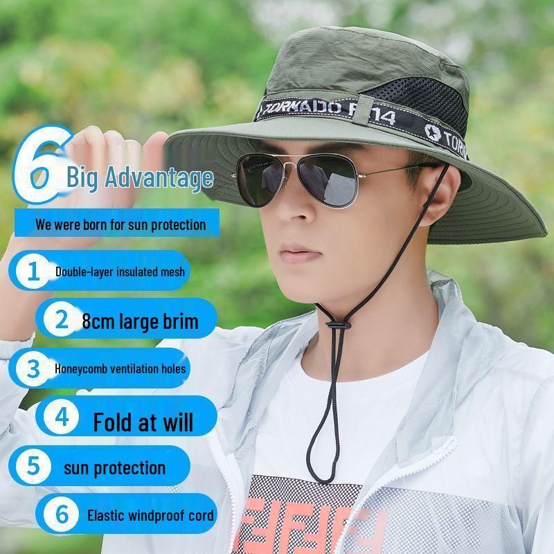 Free Shipping: Men's Sun Protection Fishing Hat - Large Brim, Anti-UV, Perfect for Climbing or Summer Activities.