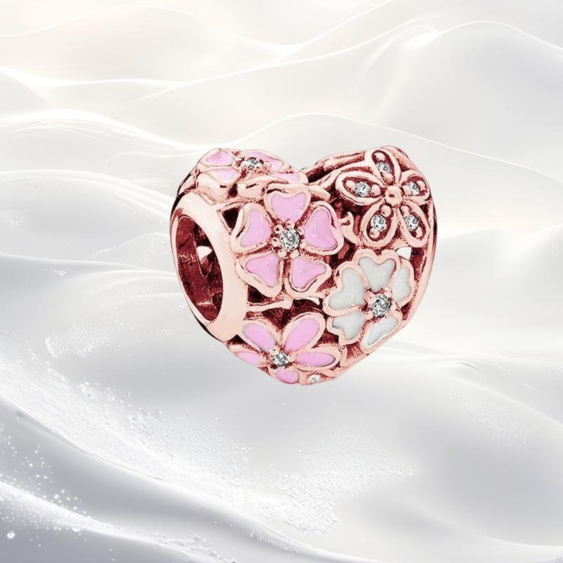 Cherry Blossom Flower Clip Charm Beads Dangle Fit Original Snake Silver Bracelet Necklace Bead For Diy Jewelry Women Gift
