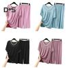 Women's Two Piece Pajamas Set Crew Neck Short Sleeve Shirts Matching Wide Leg Pants Sleepwear Set Summer Casual Loungewear