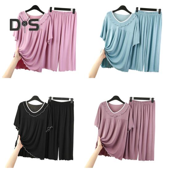 Women's Two Piece Pajamas Set Crew Neck Short Sleeve Shirts Matching Wide Leg Pants Sleepwear Set Summer Casual Loungewear