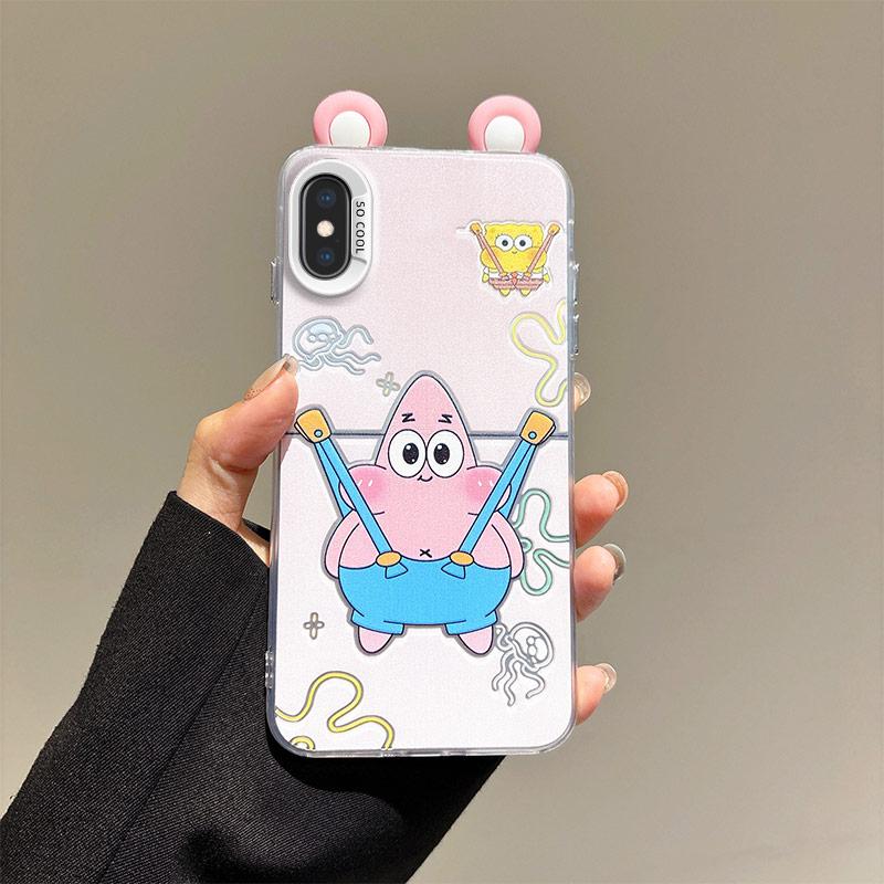 KEYSION Cute Ear Cartoon Case for iPhone XS Max X XS with Lanyard Soft Silicone+PC Shockproof Phone Back Cover for iPhone XR