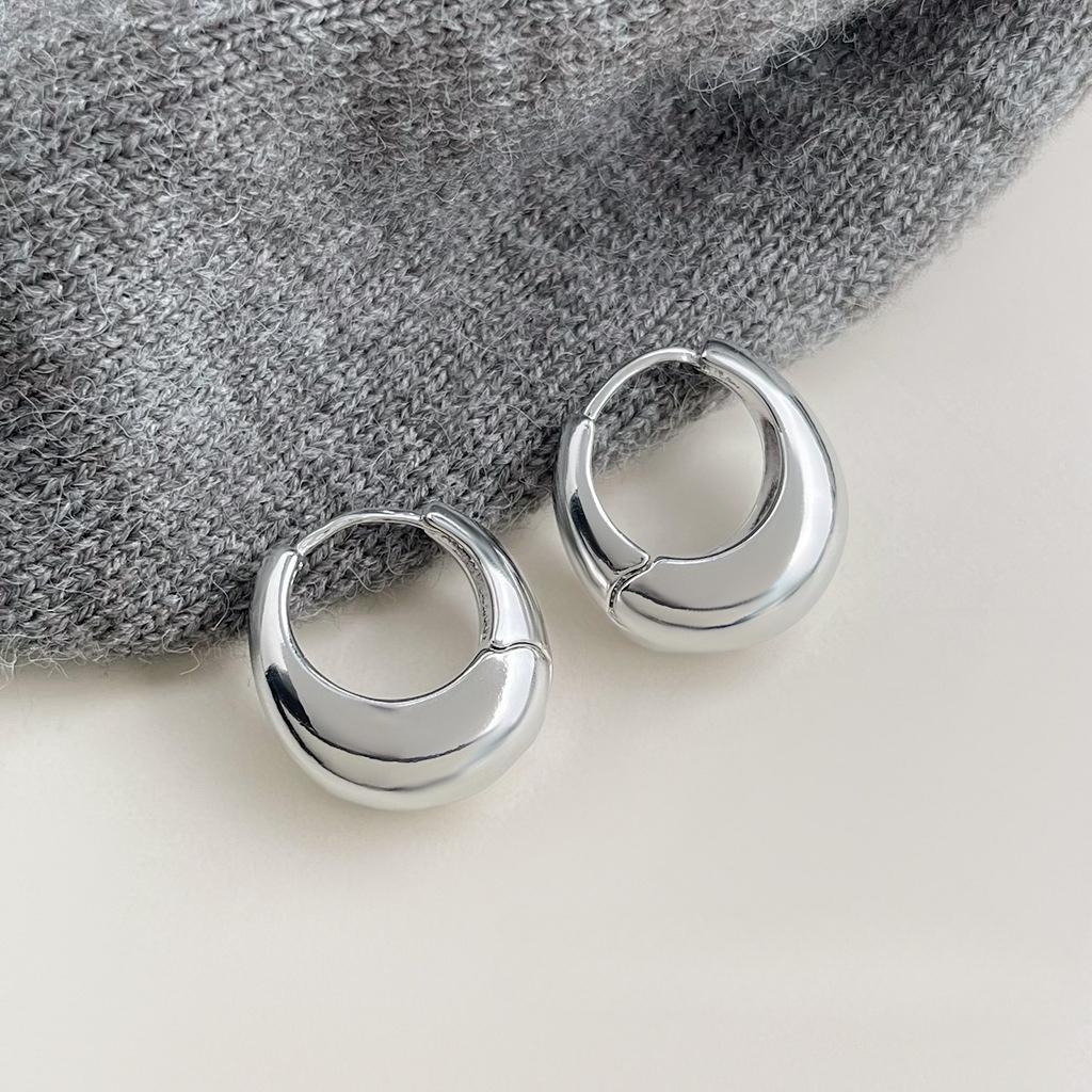 

925 Silver Round Stud Earrings for Women Simple Inlaid Design Hoops Jewelry Wedding Party Gifts Accessories