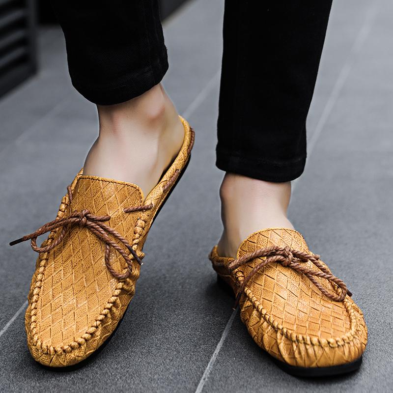 Male Slipper Half Leather Mens Shoe  Slides Outdoor Mules Flat Comfortable  Low Price Designer Luxury Fun Summer Sale