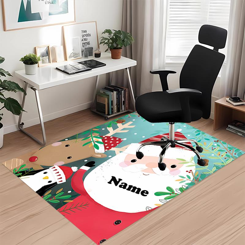 Custom Name Christmas Santa Claus Printed Carpet, for Office Chair Living Room Bedroom Kitchen Room Decor Gifts.