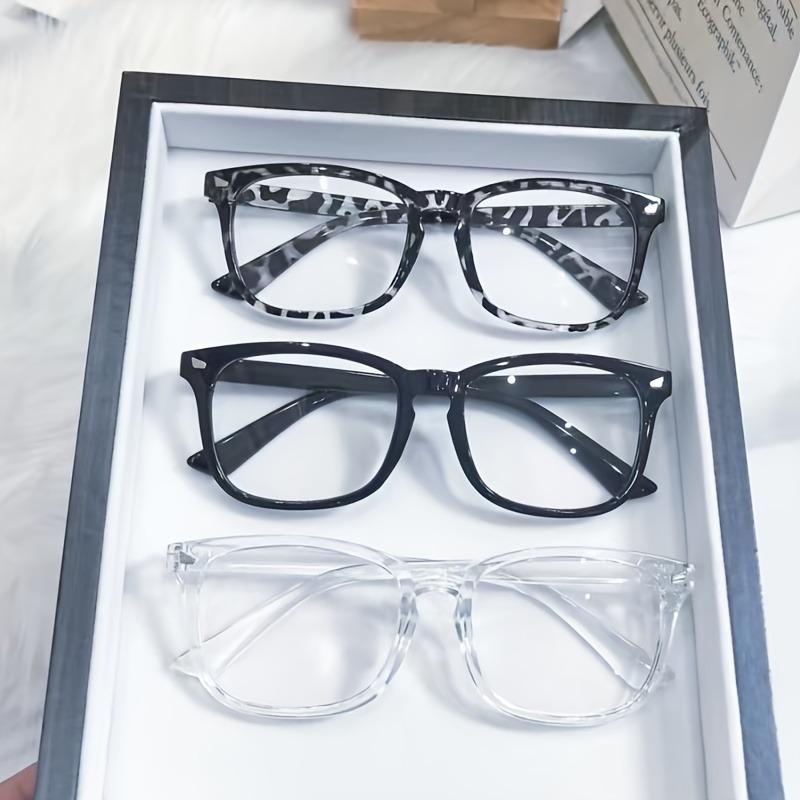 3PCS Rectangle Anti Blue Light Blocking Glasses Women's Leopard Frames Anti Radiation Filter Glasses Men Clear Computer Eyeglass