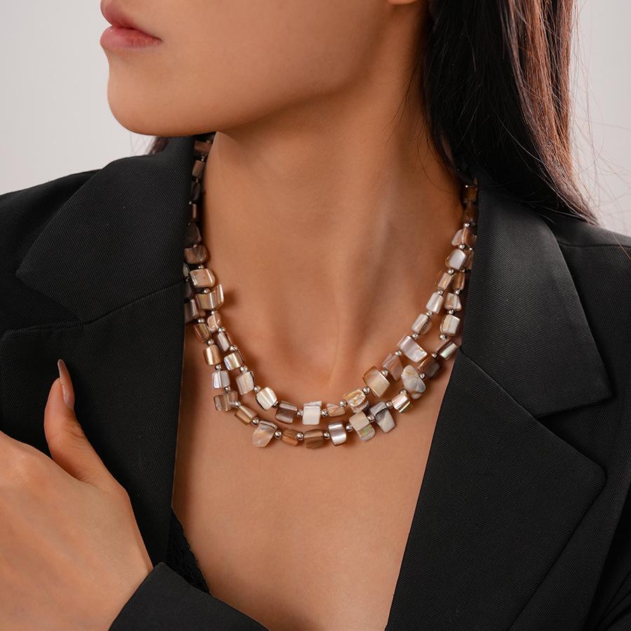 Shell Double Geometric Necklace Light Luxury Niche Vintage Seaside Jewelry