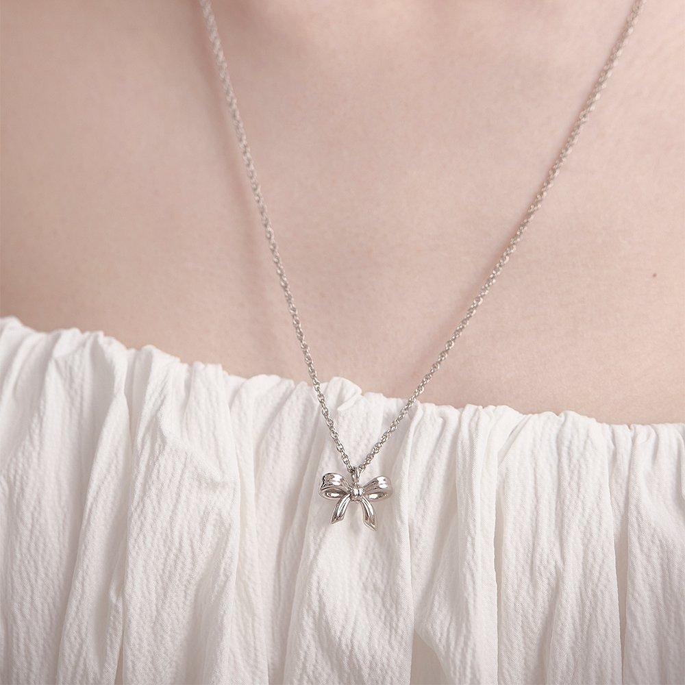 [Rosemont] Silver Ribbon Long Necklace Ra24C54T