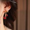 Artificial Cherry Resin Stud Earrings for Women Sweet Inlaid Zircon Leaf Fruit Shaped Ear Studs Romantic Dating Jewelry K