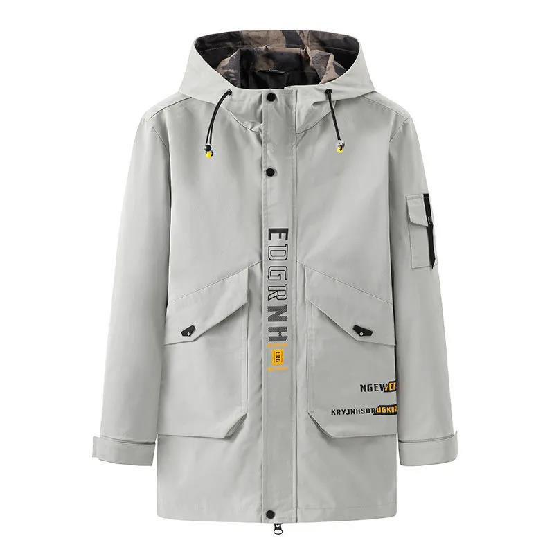 Męska kurtka z kapturem Duży rozmiar Casualowa odzież robocza Miękki i wygodny top Jednolity kolor Wiatrówka Długa