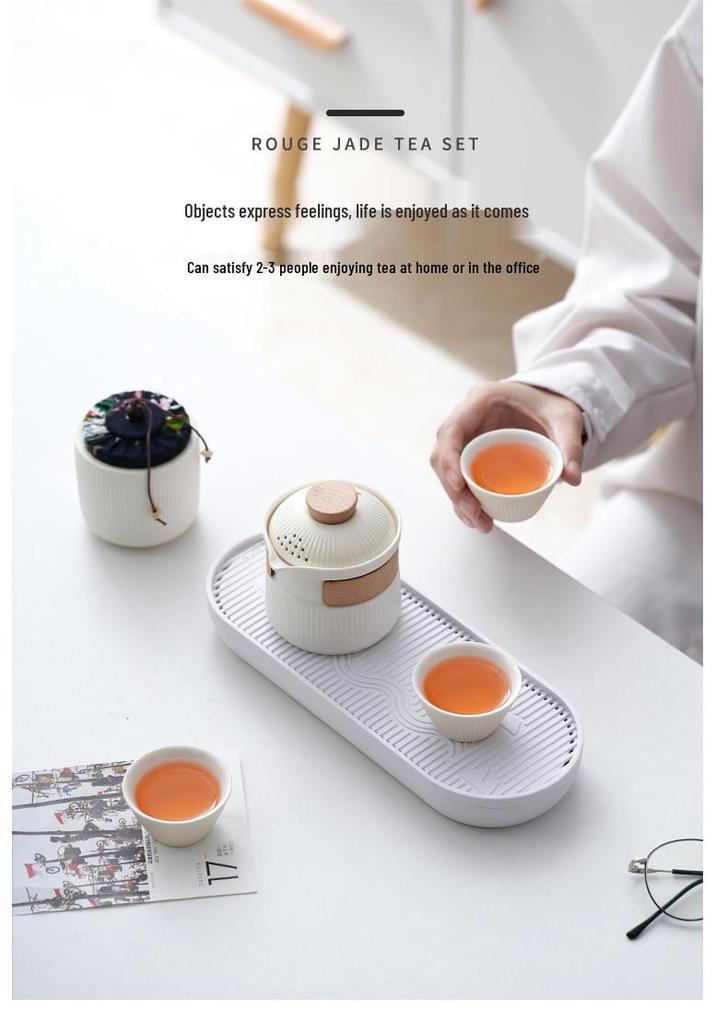 Portable Ceramic Travel Tea Set: One Pot, Three Cups, Custom Logo Option