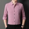 Long-sleeved Striped Spring and Autumn Shirt for Men Middle-aged Business Casual Real Pocket Cotton and Linen Dad Men's Shirt