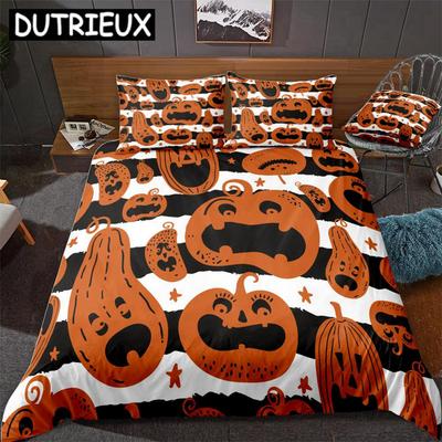 Halloween Pompoen Dekbedovertrek Set Zwart-Wit Achtergrond Halloween Beddengoed Set Hometextiel Microvezel Voor Jongens Kinderen