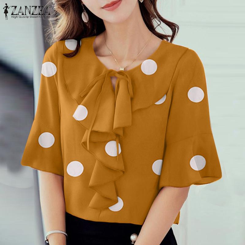 

ZANZEA Женщины Повседневный O-образный вырез Половина рукава Летний горошек Принт Блузка