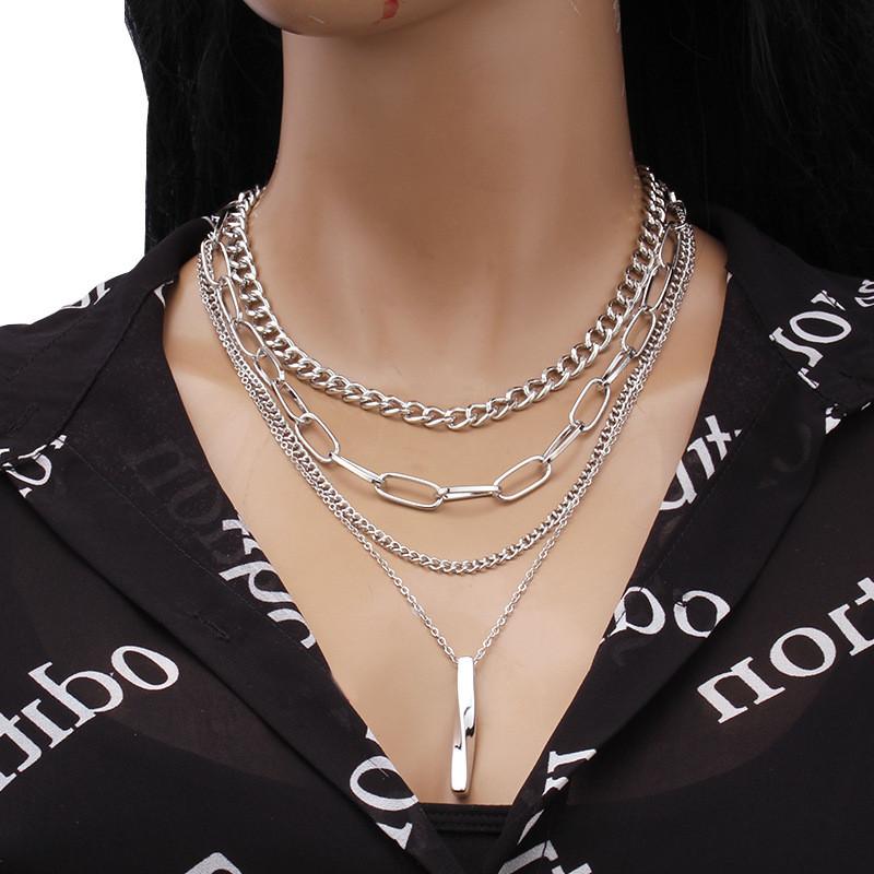 Geometric Alloy Necklace Set With Layered Chains For Unisex Fashion Accessory