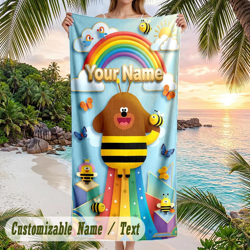 Hey Duggee Beach Towel, Personalized Custom Text, Quick Dry Soft Large Towel For Swimming Pool Travel
