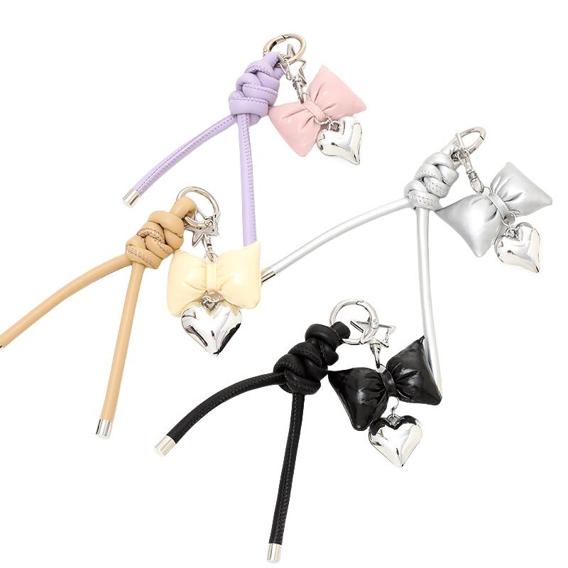 Korean Style Lovely Women Handbag Purse Mobile Phone Straps Charm Decoration Accessories Cute Braided Leather Heart Bow Keychain