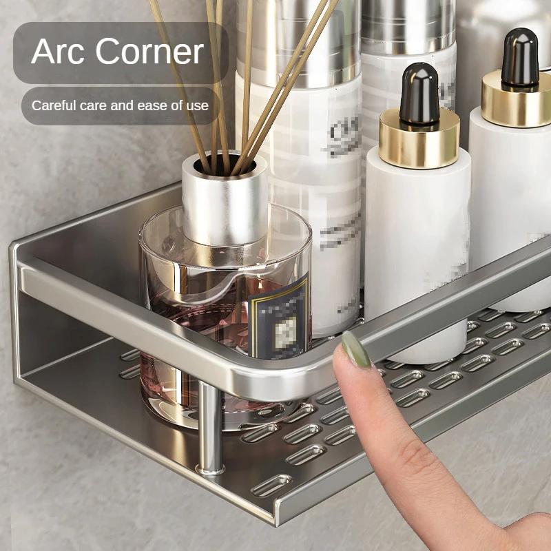 Grey Aluminum Toilet Wall Mounted Storage Rack Bathroom Rack Kitchen Multi Scene Storage Rack Accessory Replacement Basket Set