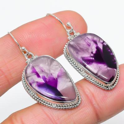 Natural Brazilian Amethyst Gemstone 925 Solid Sterling Silver Earring 1.75" G7y14