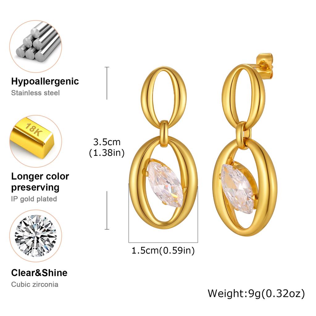 Minimalist Geometric Zircon Drop Earrings for Women, 18K Gold Plated Stainless Steel Waterproof Jewelry Gifts