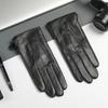 1 Pair Warm Lined Mens Black Leather Gloves with Cool Design for Winter, Men, Ideal Choice for Gifts