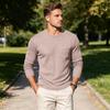 Men's Round Neck Casual Color Knit Base Layer Shirt with Pocket for Everyday Layering