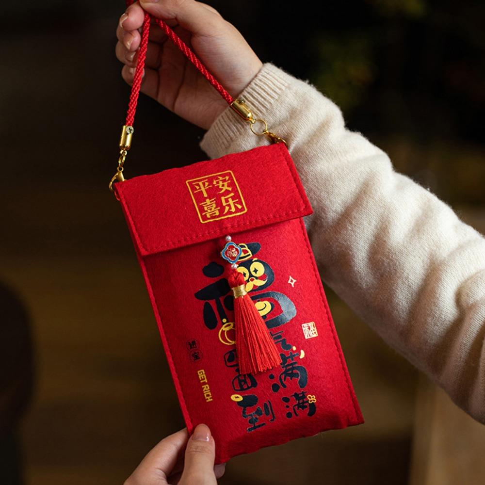 Felt Red Envelope Bag Blessing Words Red Packet Cute Shoulder Bag Child