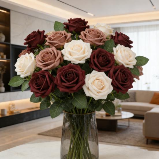 25 Pcs Artificial Rose Flower with Long Stem Real Touch Faux Silk Rose Bouquet for Wedding Party Table Centerpieces Festival Decoration