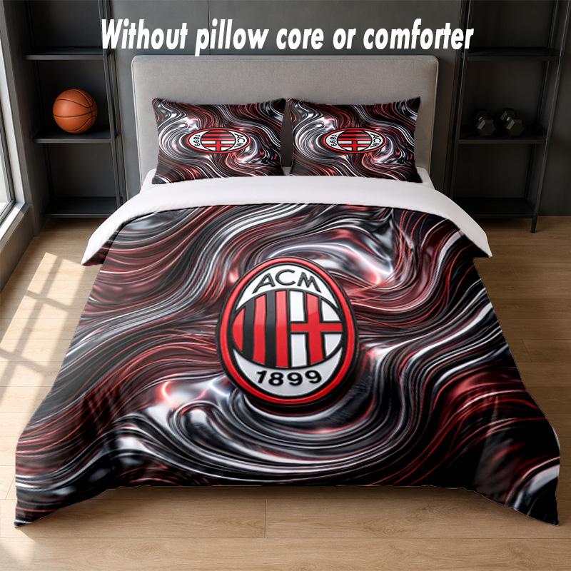 סט מצעים AC Milan עיצוב מיטה 1 ציפה לשמיכה + 2 ציפיות לכריות רך נושם מצעי מיטה לבית