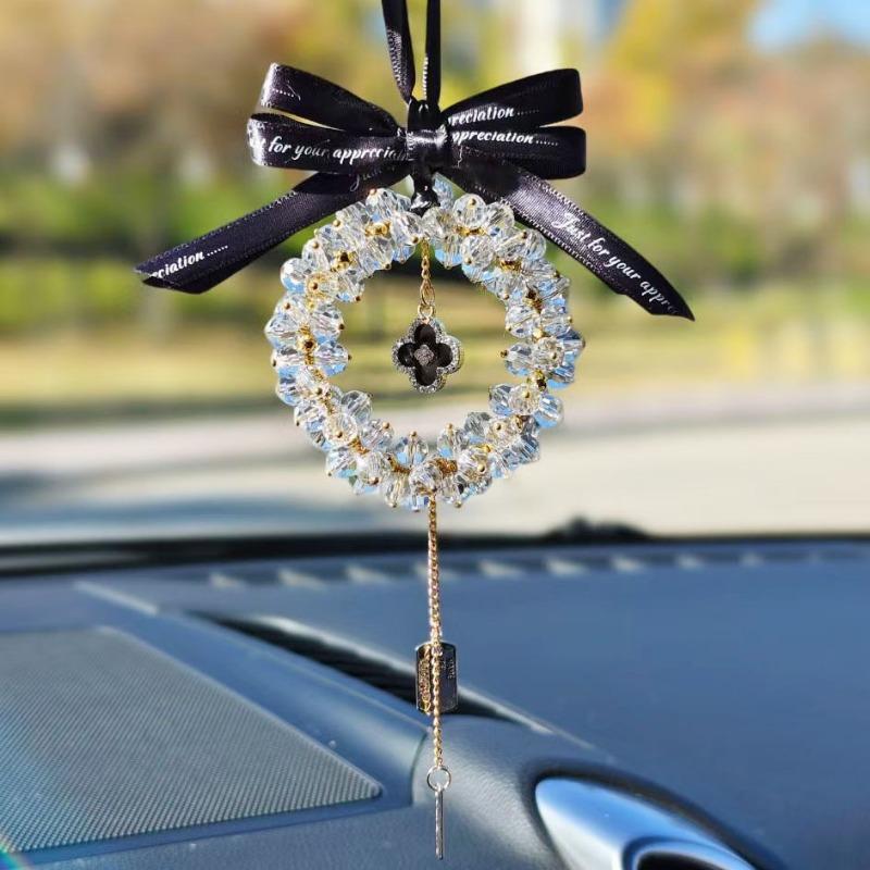 Women S Four Leaf Clover Rhinestone Crystal Car Pendant Interior Decoration