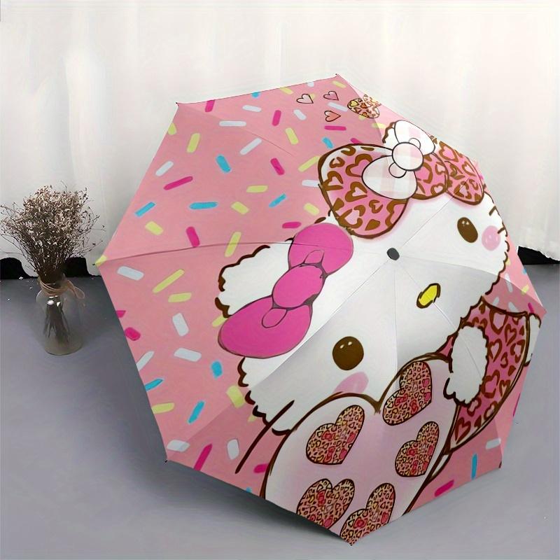Hello Kitty,Bow Automatic Folding Umbrella-Simple 8-Rib Design, Bright Cartoon Pattern, Durable Iron Frame, Suitable For Travel, Outdoor, Be